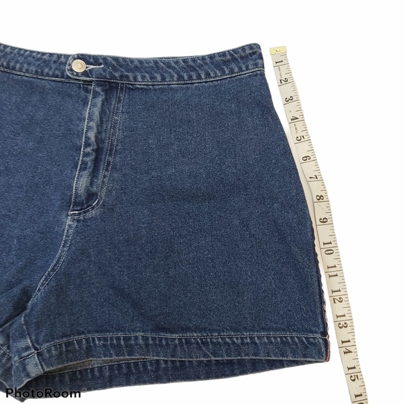 Blue High Rise Red Stripe Cotton Denim Shorts - Picture 6 of 10